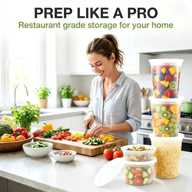 Alt view image 3 of 7 - TashiBox 24 Sets Plastic Deli Food Containers With Lids, 8 oz 16oz 32oz, 8 sets each, Airtight Food Storage Containers, Freezer/Dishwasher/Microwave Safe, Soup Containers For Takeout Food Storage