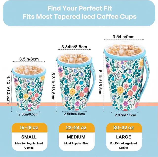 Alt view image 2 of 7 - KJQJLY 3 Pack Reusable Iced Coffee Sleeves for Iced Coffee Cups or Drinks Reusable Neoprene Insulated Sleeves for Hot and Cold Drinks from Starbucks, Dunkin, And More (White Flower Bush)