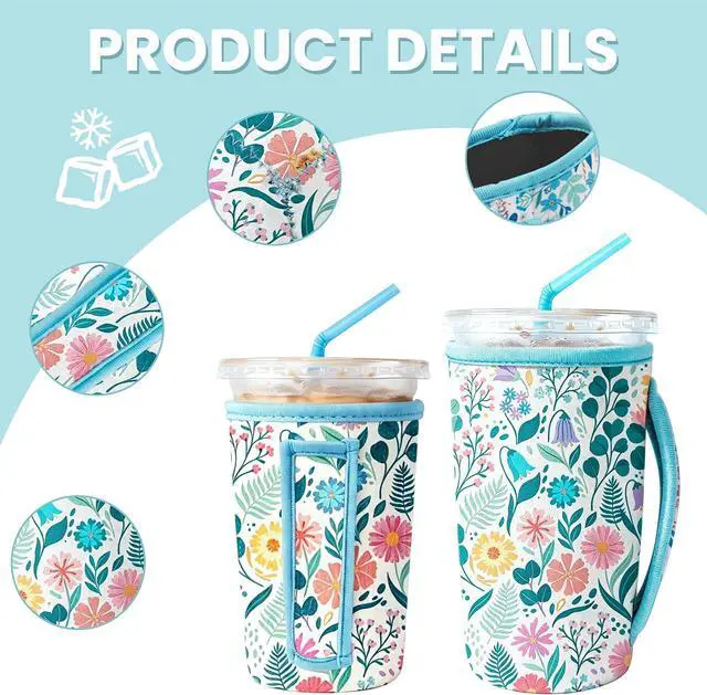 Alt view image 4 of 7 - KJQJLY 3 Pack Reusable Iced Coffee Sleeves for Iced Coffee Cups or Drinks Reusable Neoprene Insulated Sleeves for Hot and Cold Drinks from Starbucks, Dunkin, And More (White Flower Bush)