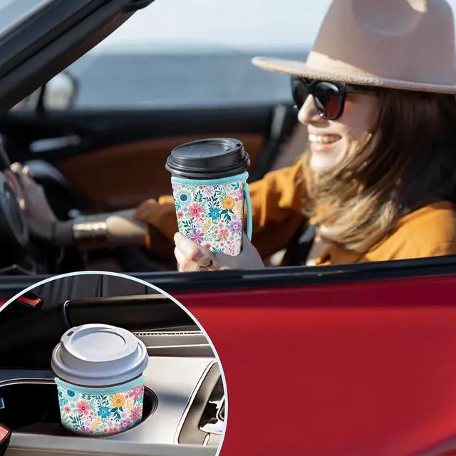 Alt view image 6 of 7 - KJQJLY 3 Pack Reusable Iced Coffee Sleeves for Iced Coffee Cups or Drinks Reusable Neoprene Insulated Sleeves for Hot and Cold Drinks from Starbucks, Dunkin, And More (White Flower Bush)