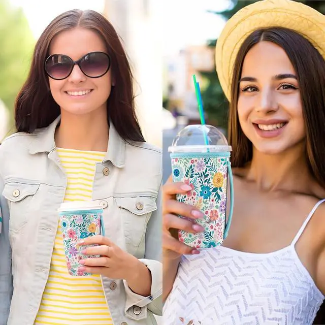 Alt view image 7 of 7 - KJQJLY 3 Pack Reusable Iced Coffee Sleeves for Iced Coffee Cups or Drinks Reusable Neoprene Insulated Sleeves for Hot and Cold Drinks from Starbucks, Dunkin, And More (White Flower Bush)