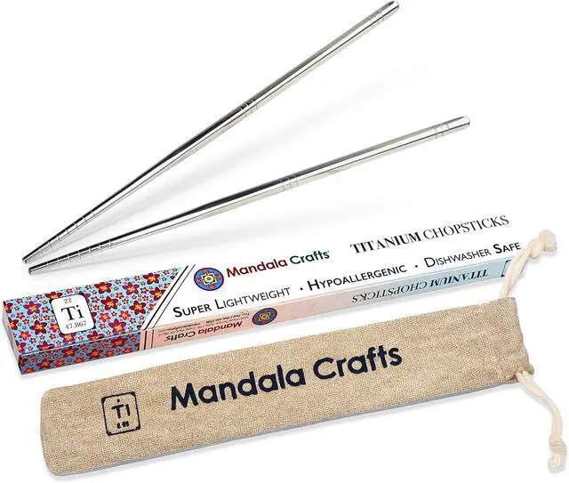 Alt view image 2 of 7 - Mandala Crafts Titanium Chopsticks with Case Titanium Travel Chopsticks with Case Dishwasher Safe 1 Pair