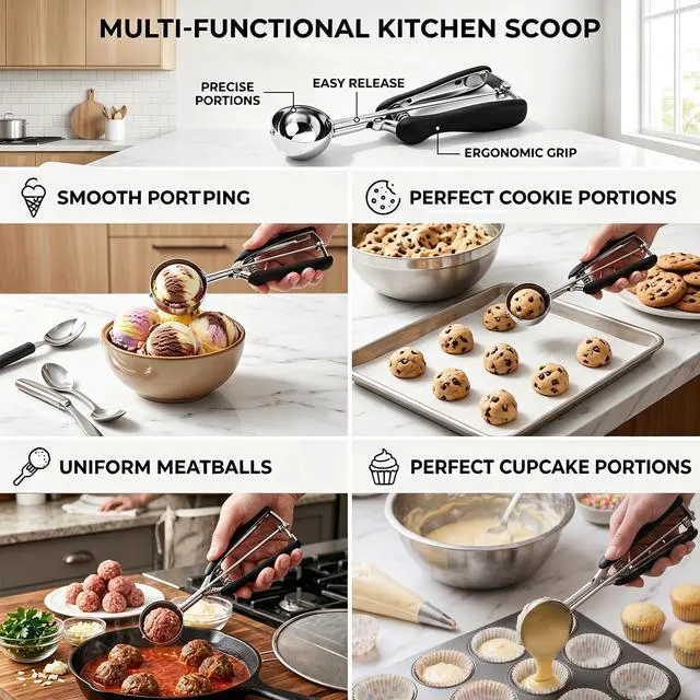 Alt view image 7 of 7 - Small Cookie Scoop 1 Tbsp, Cookie Dough Scoop, 1 Tablespoon Cookie Scoops For Baking, Good Soft Grips, Comfortable Trigger Release, For Making Cookies Ice Cream Muffin Melonball Meatball