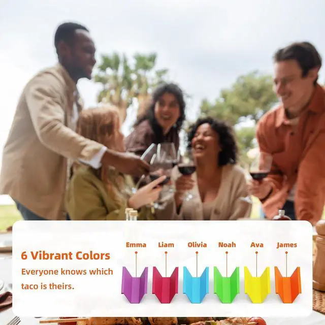 Alt view image 3 of 7 - Microwave Safe Taco Holder Set of 6, Colorful Taco Holder Set 2 Sauce Cups, Connectable & Stackable Plastic Taco Stands, Microwave & Dishwasher Safe, Great for Family Meals & Taco Nights