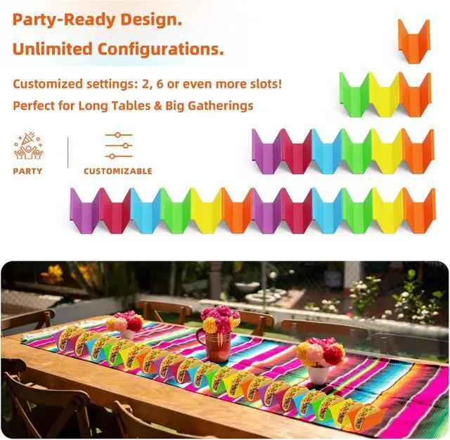 Alt view image 5 of 7 - Microwave Safe Taco Holder Set of 6, Colorful Taco Holder Set 2 Sauce Cups, Connectable & Stackable Plastic Taco Stands, Microwave & Dishwasher Safe, Great for Family Meals & Taco Nights