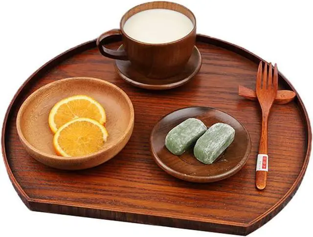 Main image of Wooden Serving Tray Half Moon Shaped Food Bread Platter Decorative Counter Tray for Serving Coffee Tea Cheese Dessert Vegetable Fruit (Medium)
