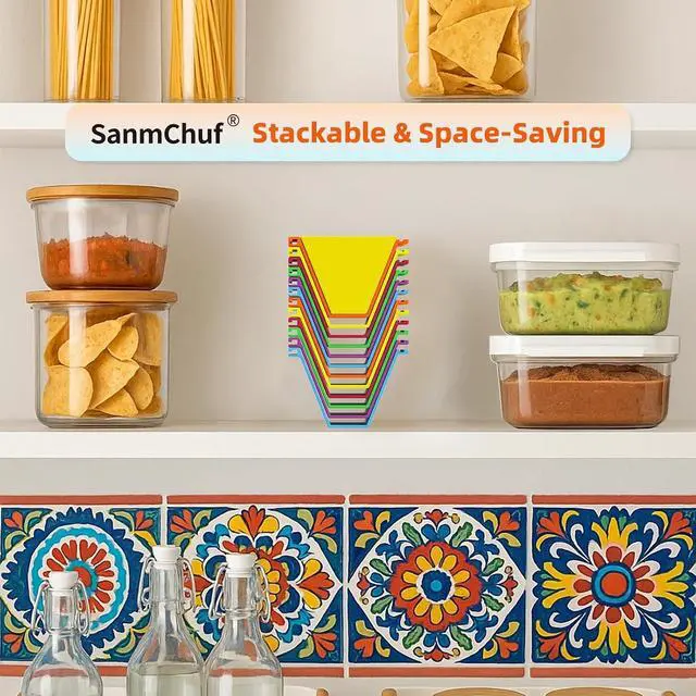 Alt view image 7 of 7 - Microwave Safe Taco Holder Set of 6, Colorful Taco Holder Set 2 Sauce Cups, Connectable & Stackable Plastic Taco Stands, Microwave & Dishwasher Safe, Great for Family Meals & Taco Nights