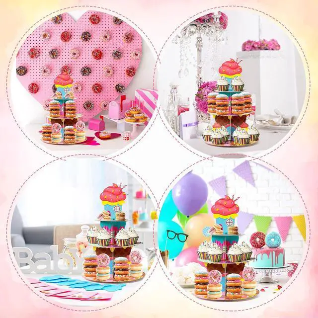 Alt view image 5 of 5 - Candyland Cupcake Stand Sweet Candy Cupcake Tower Cardboard | 3 Tier Candy Donut Lollipop Ice Cream Dessert Holder, Girls Candyland Themed Birthday Party Baby Shower Table Decor Supply