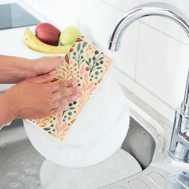 Alt view image 6 of 7 - Whaline 6 Pcs Fall Swedish Dishcloths Fall Harvest Boho Kitchen Dish Towel Pumpkin Maple Leaf Reusable Washable Cotton Cloth for Autumn Thanksgiving Kitchen Washing Counter Cleaning, 6.7 x 7.7 Inch