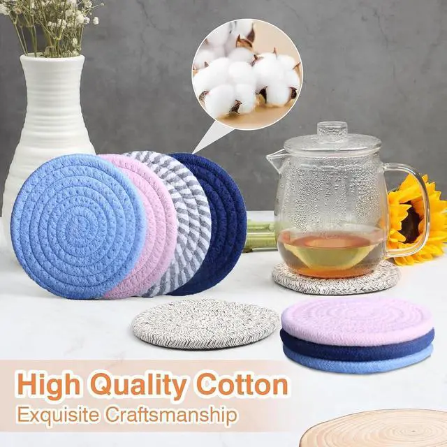 Alt view image 3 of 6 - 4.8" Sakura Pink Cotton Coasters for Drinks Set of 2 - Soft Absorbent Fabric Drink Pads for Coffee Cups, Boho Pastel Mug Mats for Desk, Nightstand, Dorm & Home Decor Minimalist & Gift-Ready