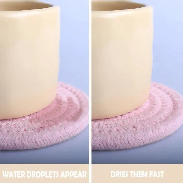 Alt view image 4 of 6 - Cute Coasters for Desk Set of 2, Extra Large 4.8 in* 8mm, Absorbent Handmade Fabric Drink Coasters for Coffee & Tea - Fall House Warm Home Décor, Protect The Wooden Table (2 Pack-Cat-Blush Pink)