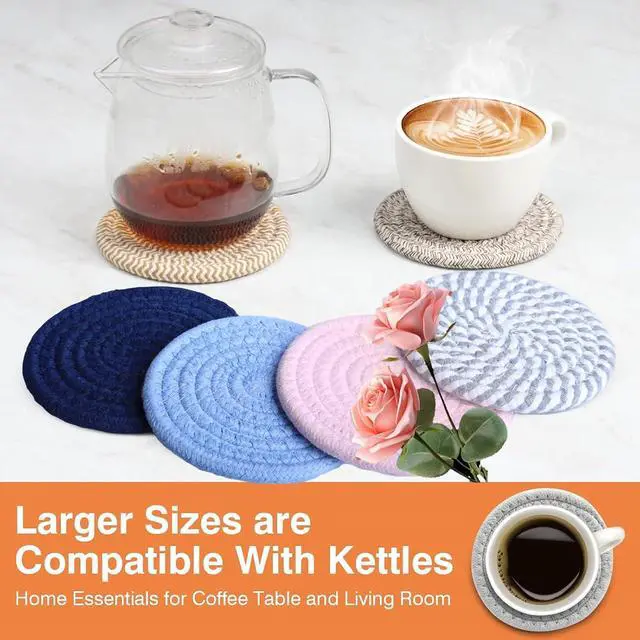 Alt view image 5 of 6 - 4.8" Sakura Pink Cotton Coasters for Drinks Set of 2 - Soft Absorbent Fabric Drink Pads for Coffee Cups, Boho Pastel Mug Mats for Desk, Nightstand, Dorm & Home Decor Minimalist & Gift-Ready
