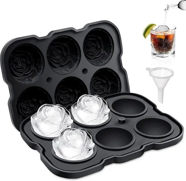 Main image of Rose Ice Cube Tray,ZACHDEE 2" Flower Silicone Ice Cube Tray With Covers,6 Easy Release Large Ice Ball for Cocktails, Drinks, Whiskey, Bourbon & Homemade Juice