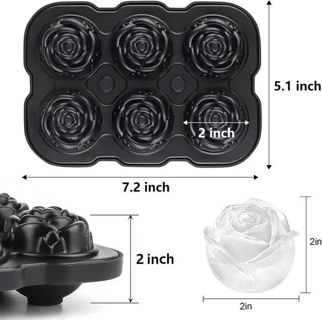 Alt view image 2 of 7 - Rose Ice Cube Tray,ZACHDEE 2" Flower Silicone Ice Cube Tray With Covers,6 Easy Release Large Ice Ball for Cocktails, Drinks, Whiskey, Bourbon & Homemade Juice