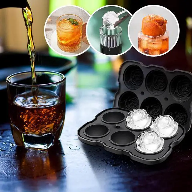 Alt view image 4 of 7 - Rose Ice Cube Tray,ZACHDEE 2" Flower Silicone Ice Cube Tray With Covers,6 Easy Release Large Ice Ball for Cocktails, Drinks, Whiskey, Bourbon & Homemade Juice