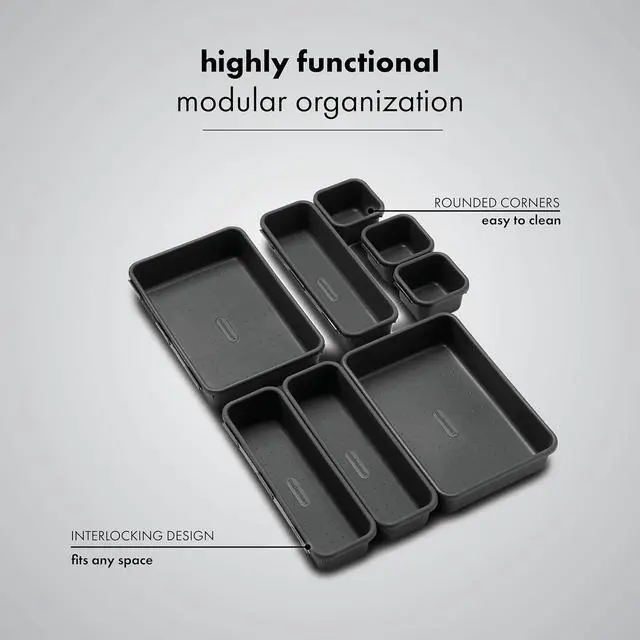 Alt view image 2 of 7 - madesmart Classic 8 Piece Interlocking Bin Set, Granite