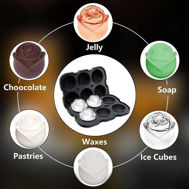 Alt view image 7 of 7 - Rose Ice Cube Tray,ZACHDEE 2" Flower Silicone Ice Cube Tray With Covers,6 Easy Release Large Ice Ball for Cocktails, Drinks, Whiskey, Bourbon & Homemade Juice