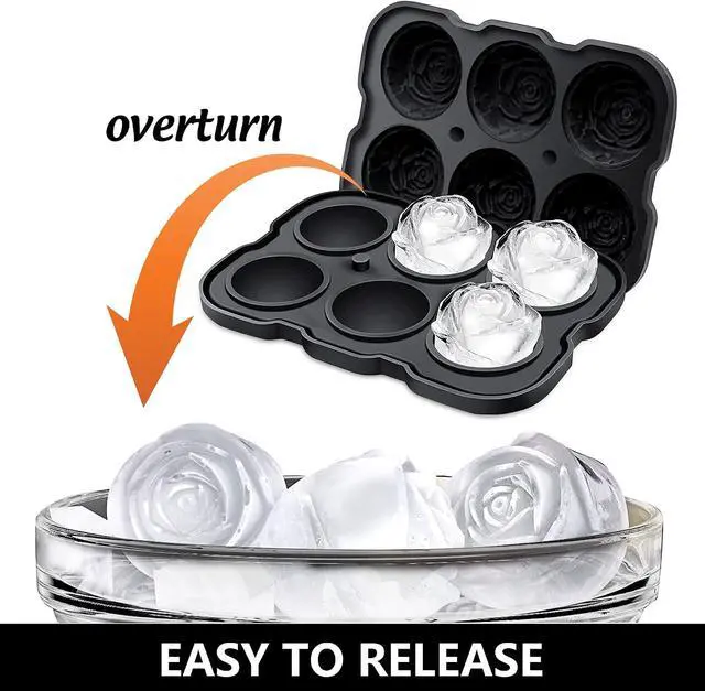 Alt view image 6 of 7 - Rose Ice Cube Tray,ZACHDEE 2" Flower Silicone Ice Cube Tray With Covers,6 Easy Release Large Ice Ball for Cocktails, Drinks, Whiskey, Bourbon & Homemade Juice