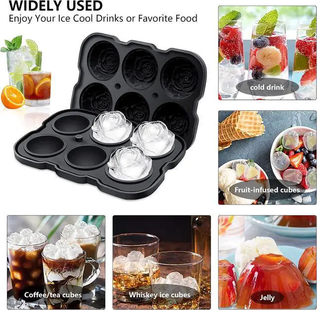 Alt view image 5 of 7 - Rose Ice Cube Tray,ZACHDEE 2" Flower Silicone Ice Cube Tray With Covers,6 Easy Release Large Ice Ball for Cocktails, Drinks, Whiskey, Bourbon & Homemade Juice