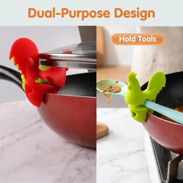 Alt view image 3 of 7 - Silicone Pot Clip Spoon Utensil Rest Top Spill-proof Lid Lifter Non-Slip Holder Stove Organizer Steam Releaser