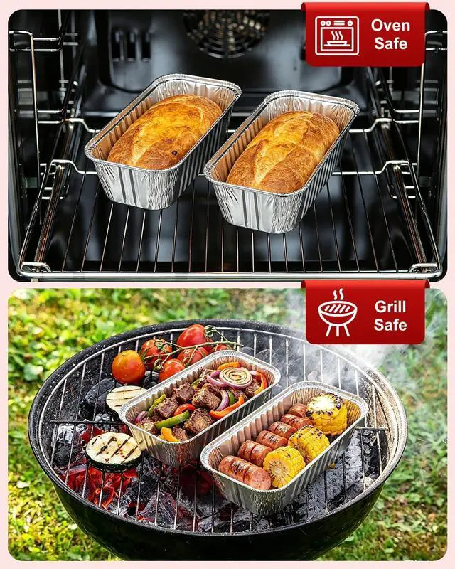 Alt view image 4 of 6 - 20 Pack 1 Lb Aluminum Loaf Pans with Lids - 6x3.5x2 Mini Loaf Pan, Small Disposable Tin Foil Baking Pans for Baked Bread, Cakes, Meat, Loaves