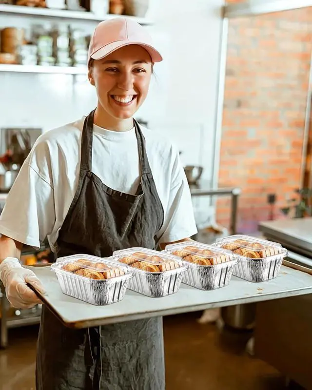 Alt view image 6 of 6 - 20 Pack 1 Lb Aluminum Loaf Pans with Lids - 6x3.5x2 Mini Loaf Pan, Small Disposable Tin Foil Baking Pans for Baked Bread, Cakes, Meat, Loaves