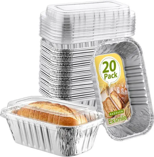 Main image of 20 Pack 1 Lb Aluminum Loaf Pans with Lids - 6x3.5x2 Mini Loaf Pan, Small Disposable Tin Foil Baking Pans for Baked Bread, Cakes, Meat, Loaves