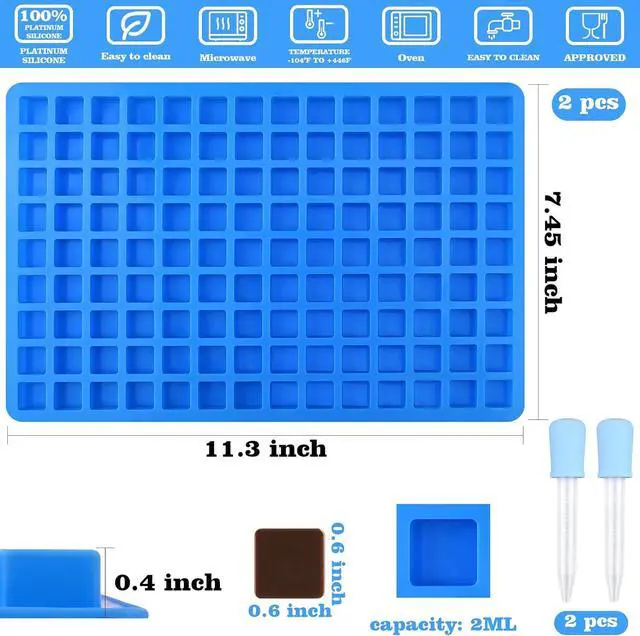 Alt view image 2 of 6 - Sakolla 2 Pack Square Silicone Candy Molds, Nonstick 126 Cavity Mini Silicone Molds for Chocolate, Hard Candy, Gummy, Ice Cubes, Ganache (Blue)