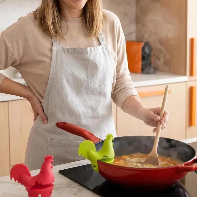 Alt view image 5 of 7 - Silicone Pot Clip Spoon Utensil Rest Top Spill-proof Lid Lifter Non-Slip Holder Stove Organizer Steam Releaser