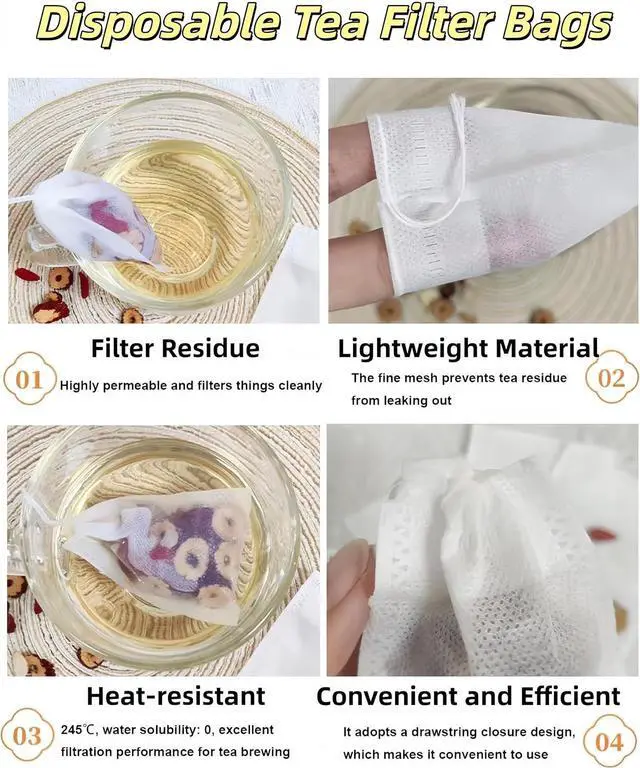 Alt view image 7 of 7 - 400 PCS Disposable Tea Bags for Loose Leaf Tea-Tea Filter Bags Small Tea Bag with Drawstring, Empty Tea Infuser Sachets for Loose Leaf Tea, Coffee, Spice, Herbs (2.75 x 3.54 inch)