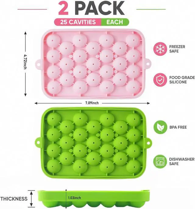 Alt view image 2 of 7 - Small Ice Ball Mold, 2Pack Round Ice Cube Trays with Lid, 1Inch Silicone Ice Cube Trays for Freezer, Mini Ice Ball Maker for Whiskey, Cocktail, Juice