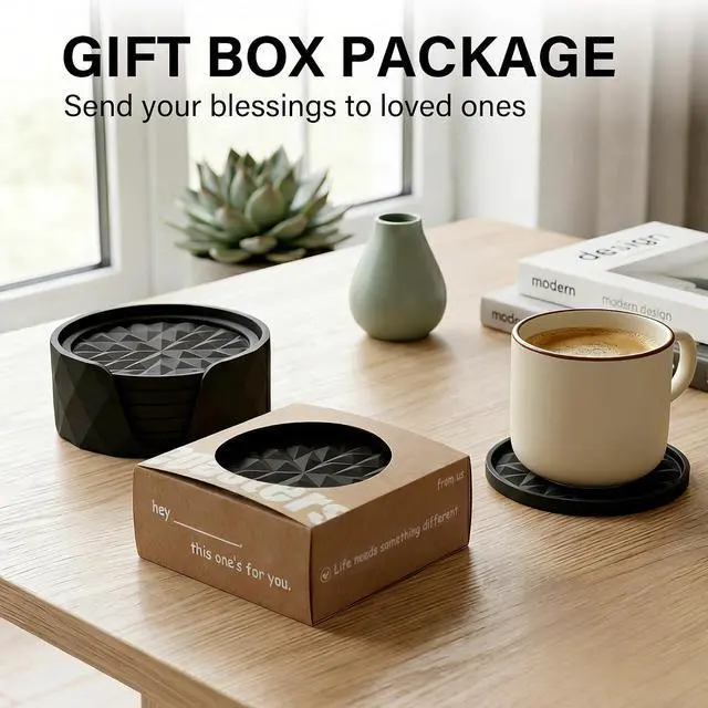 Alt view image 6 of 7 - Silicone Drink Coasters Set of 6, Desk Cup Coaster | Prevents Condensation&Spills, Non-Slip, Reusable&Easy Clean, Diamond Pattern, Stylish Office&Home Decor, Gift idea, Black