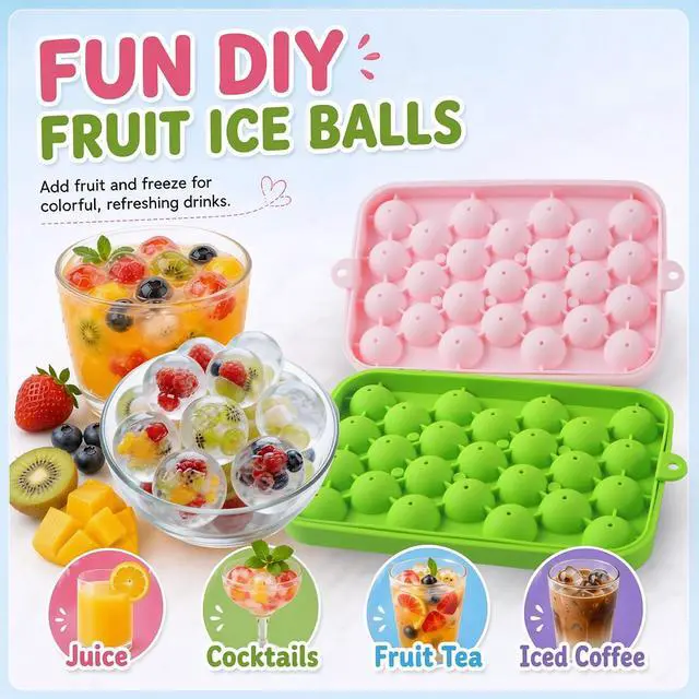 Alt view image 5 of 7 - Small Ice Ball Mold, 2Pack Round Ice Cube Trays with Lid, 1Inch Silicone Ice Cube Trays for Freezer, Mini Ice Ball Maker for Whiskey, Cocktail, Juice