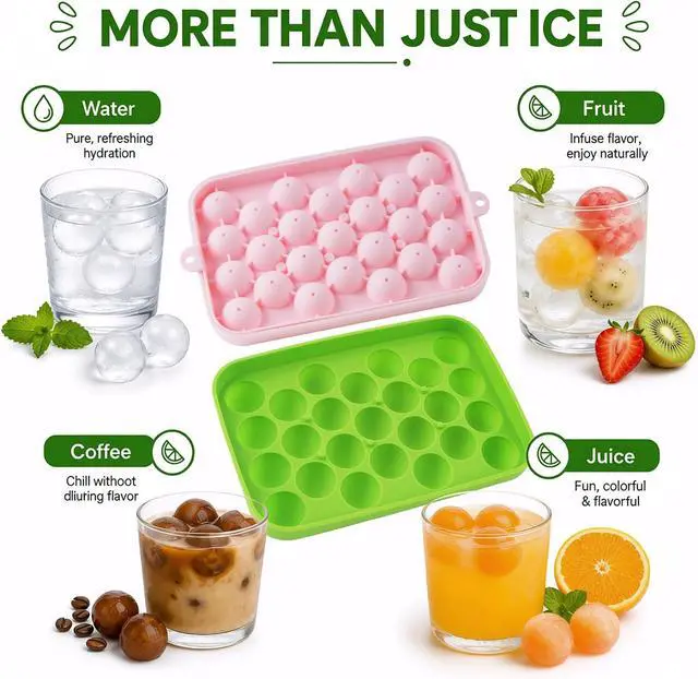 Alt view image 6 of 7 - Small Ice Ball Mold, 2Pack Round Ice Cube Trays with Lid, 1Inch Silicone Ice Cube Trays for Freezer, Mini Ice Ball Maker for Whiskey, Cocktail, Juice