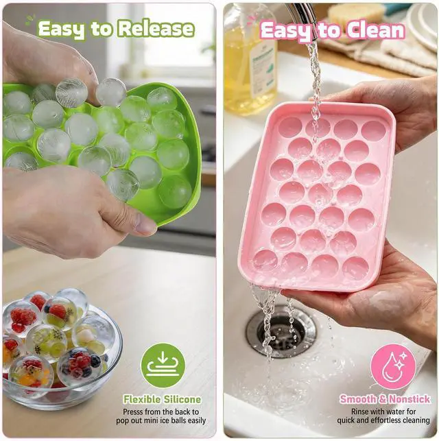 Alt view image 7 of 7 - Small Ice Ball Mold, 2Pack Round Ice Cube Trays with Lid, 1Inch Silicone Ice Cube Trays for Freezer, Mini Ice Ball Maker for Whiskey, Cocktail, Juice