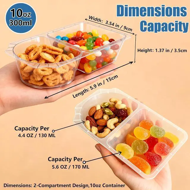Alt view image 2 of 7 - 10OZ Reusable Snack Containers with Lids | Snack Pack Containers 10 Pcs | Snackle Box Portion Control | Meal Prep Containers | Double Compartment Snack Containers for Travel - Camping Essentials