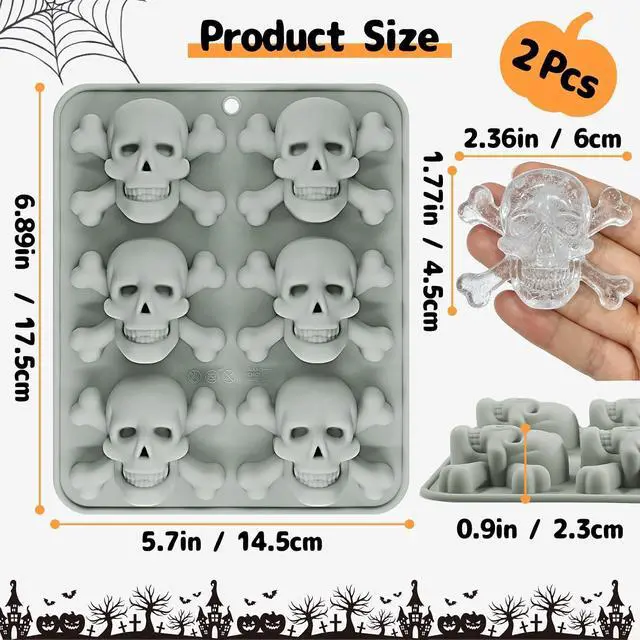 Alt view image 3 of 6 - Skull Ice Cube Mold 12 Cavity, Skull Ice Cube Tray | 3D Silicone Skull Molds for Baking Ice Cube Whiskey Cocktails Beverages Halloween Pirate Birthday Parties Drinks