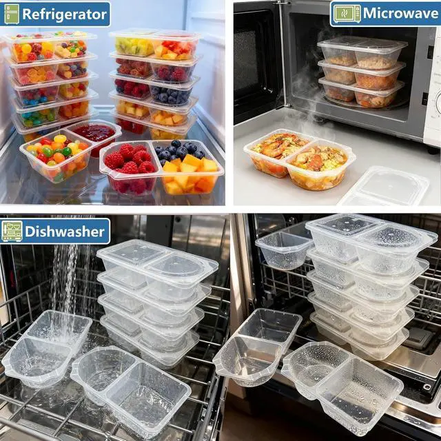 Alt view image 5 of 7 - 10OZ Reusable Snack Containers with Lids | Snack Pack Containers 10 Pcs | Snackle Box Portion Control | Meal Prep Containers | Double Compartment Snack Containers for Travel - Camping Essentials