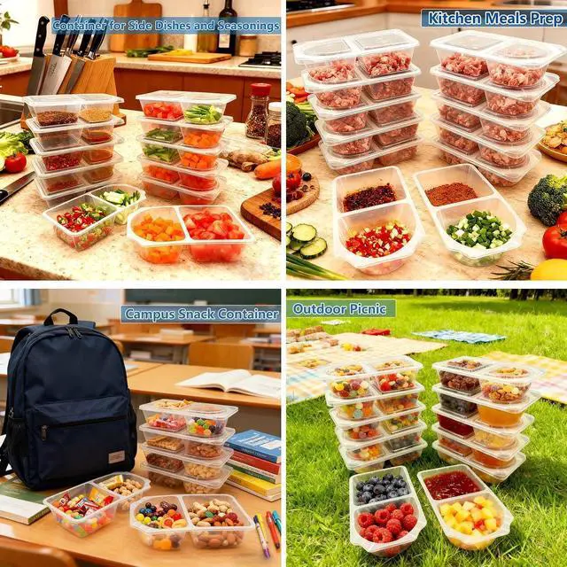 Alt view image 7 of 7 - 10OZ Reusable Snack Containers with Lids | Snack Pack Containers 10 Pcs | Snackle Box Portion Control | Meal Prep Containers | Double Compartment Snack Containers for Travel - Camping Essentials