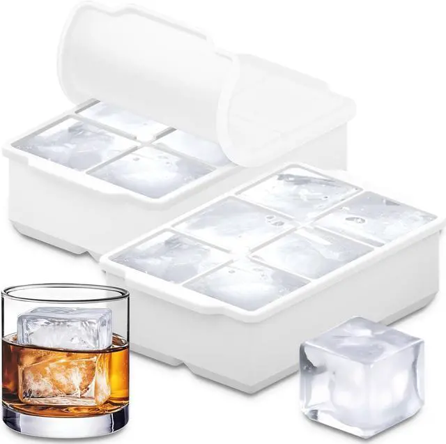 Main image of KitchFort® Large Silicone Ice Cube Tray (2-Pack) - 2" Big Ice Mold with Lid | Easy Release, Cocktail, Whiskey Ice Cubes Mold - Food Grade - Ice Cube Trays for Freezer - Stackable Silicone Ice Tray