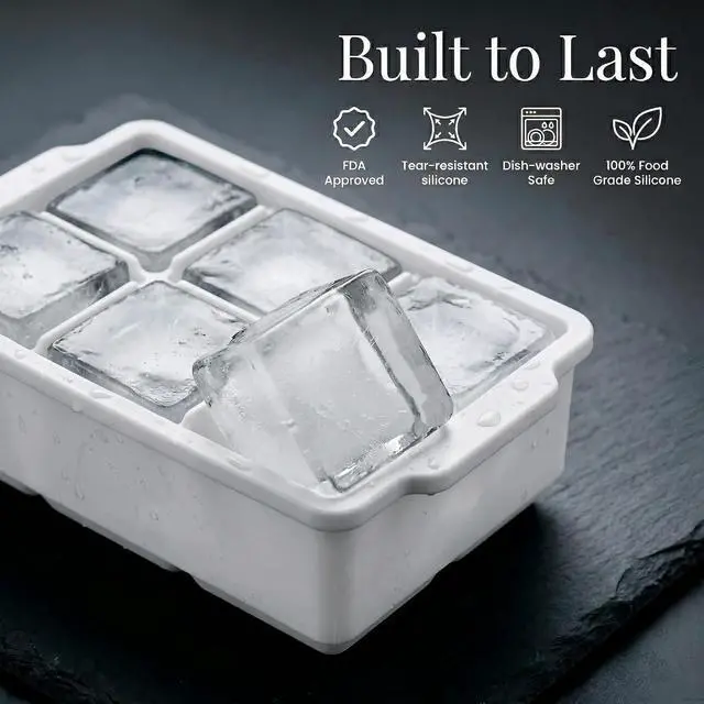 Alt view image 2 of 7 - KitchFort® Large Silicone Ice Cube Tray (2-Pack) - 2" Big Ice Mold with Lid | Easy Release, Cocktail, Whiskey Ice Cubes Mold - Food Grade - Ice Cube Trays for Freezer - Stackable Silicone Ice Tray