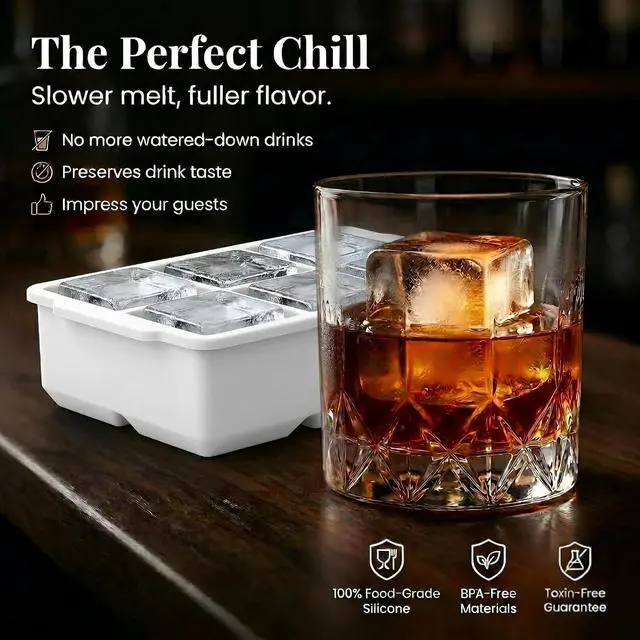 Alt view image 4 of 7 - KitchFort® Large Silicone Ice Cube Tray (2-Pack) - 2" Big Ice Mold with Lid | Easy Release, Cocktail, Whiskey Ice Cubes Mold - Food Grade - Ice Cube Trays for Freezer - Stackable Silicone Ice Tray