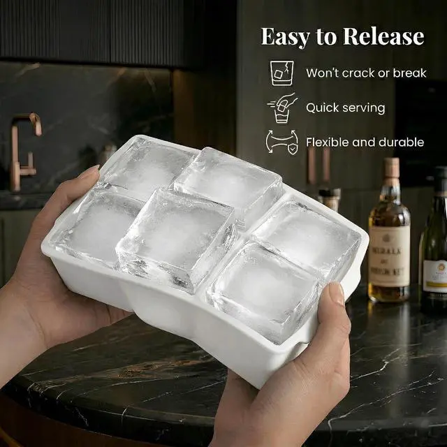 Alt view image 3 of 7 - KitchFort® Large Silicone Ice Cube Tray (2-Pack) - 2" Big Ice Mold with Lid | Easy Release, Cocktail, Whiskey Ice Cubes Mold - Food Grade - Ice Cube Trays for Freezer - Stackable Silicone Ice Tray