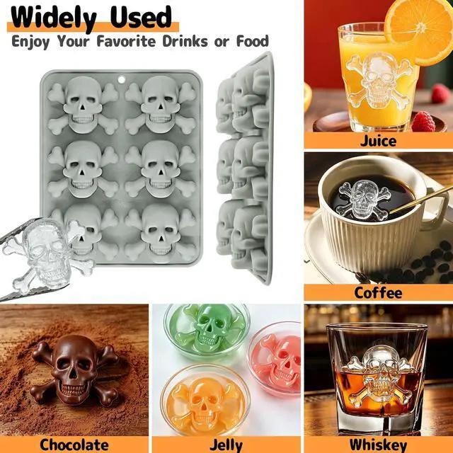 Alt view image 6 of 6 - Skull Ice Cube Mold 12 Cavity, Skull Ice Cube Tray | 3D Silicone Skull Molds for Baking Ice Cube Whiskey Cocktails Beverages Halloween Pirate Birthday Parties Drinks