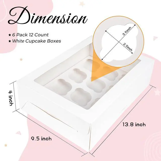 Alt view image 3 of 7 - NPLUX 6 Pack Cupcake Boxes for 12 Cupcakes, White with Window | 6 White Cupcake Containers with Window and Insert Tray, Collapsible Design, 13.8 x 9.5 X 4 in, for Home Bakers, Birthdays