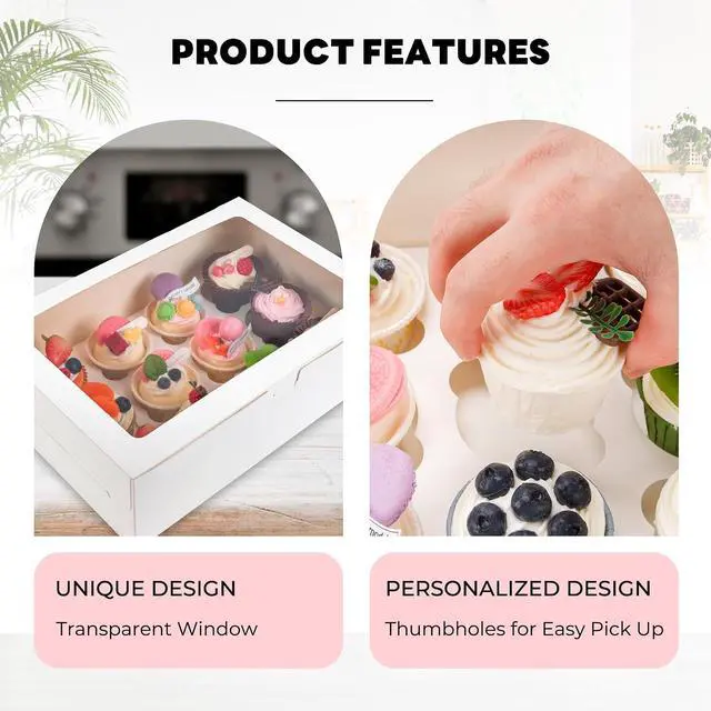 Alt view image 5 of 7 - NPLUX 6 Pack Cupcake Boxes for 12 Cupcakes, White with Window | 6 White Cupcake Containers with Window and Insert Tray, Collapsible Design, 13.8 x 9.5 X 4 in, for Home Bakers, Birthdays