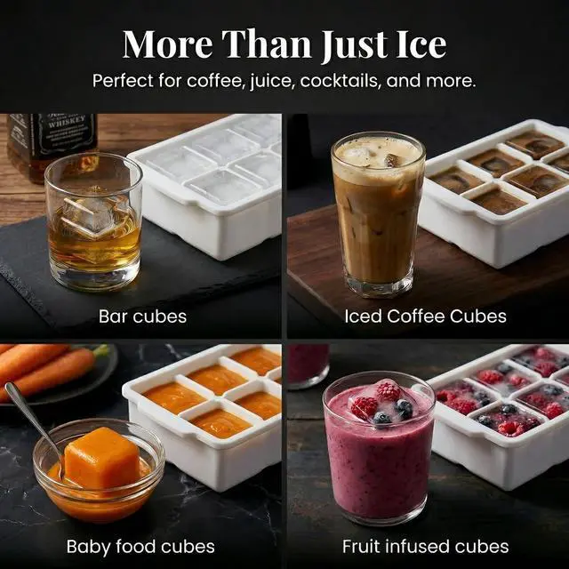 Alt view image 7 of 7 - KitchFort® Large Silicone Ice Cube Tray (2-Pack) - 2" Big Ice Mold with Lid | Easy Release, Cocktail, Whiskey Ice Cubes Mold - Food Grade - Ice Cube Trays for Freezer - Stackable Silicone Ice Tray