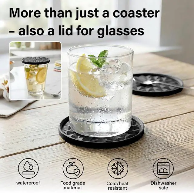 Alt view image 5 of 6 - Silicone Drink Coasters Set of 2, Coaster for Desk Office | Prevents Condensation&Spills, Non-Slip, Reusable&Easy Clean, Diamond Pattern, Stylish Home Decor, Gift Idea, Black