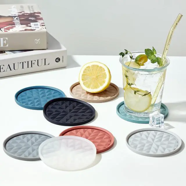Alt view image 2 of 6 - Silicone Drink Coasters Set of 2, Coaster for Desk Office | Prevents Condensation&Spills, Non-Slip, Reusable&Easy Clean, Diamond Pattern, Stylish Home Decor, Gift Idea, Black