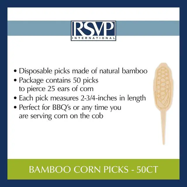 Alt view image 6 of 7 - RSVP International Corn On the Cob Holders/Appetizer Picks Set Protect Hands from Heat & Mess, Disposable, 50-Count, Bamboo